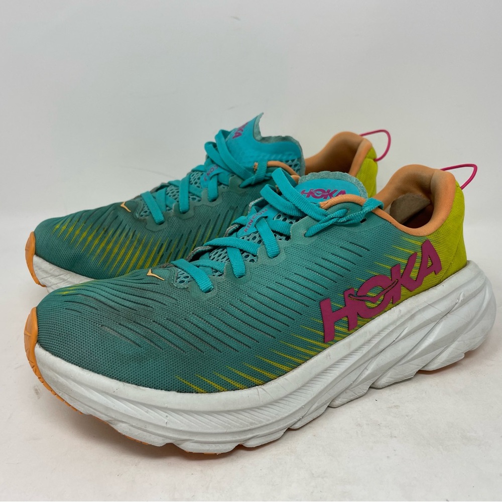 Hoka one one rincon 3 womens 7.5B Turquoise and Yellow Sneakers